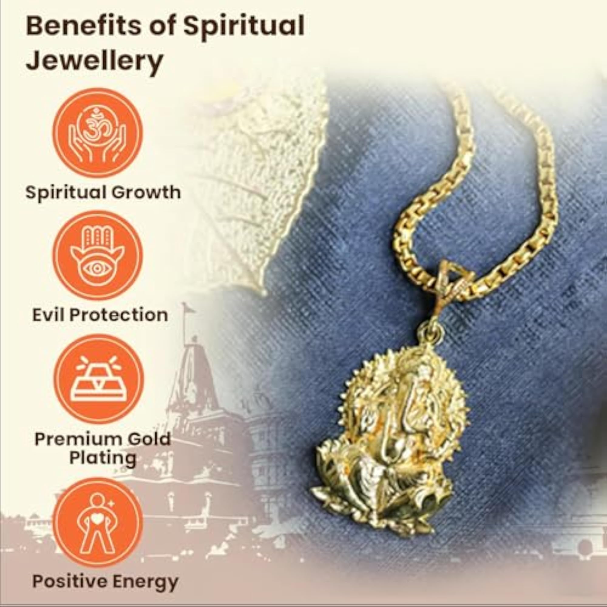Gold Plated Lord Ganesh Pendant Interlock Necklace, Spiritual