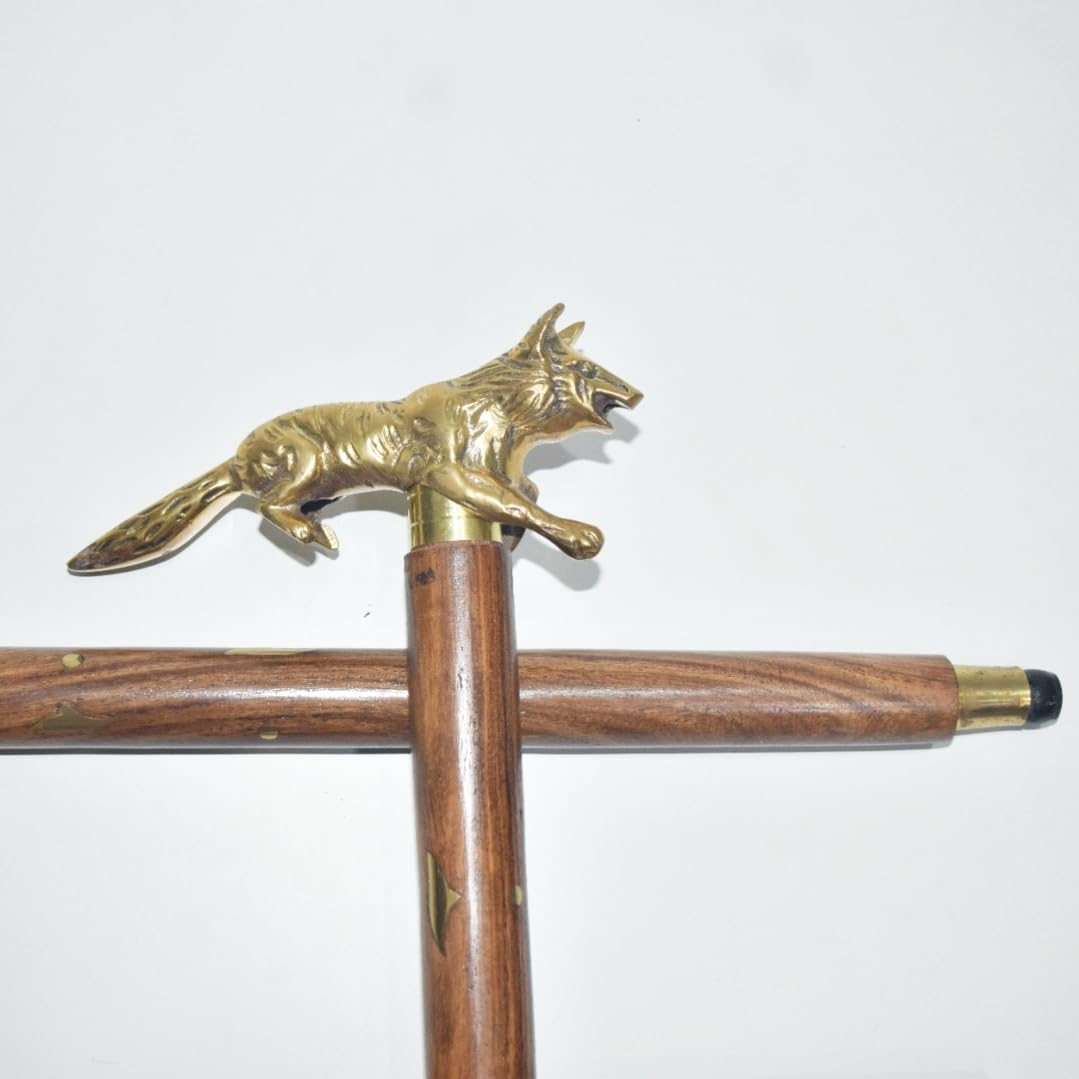 Dolchi Vintage Wolf Handle Wooden Folding Walking Stick