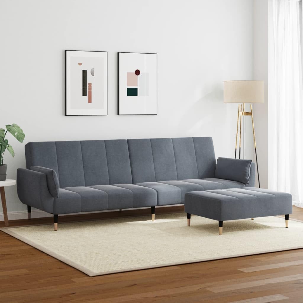 Sofá cama de 2 plazas con reposapiés y 2 almohadas, terciopelo gris