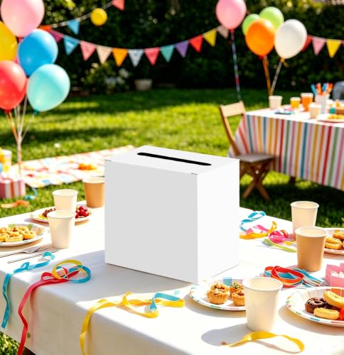 Image of SietDESEO White Card Box for Graduation Large Cardboard Gift Card Box Holder for Wedding Reception Birthday Graduation Baby Shower Raffle Ticket Box with Slot
