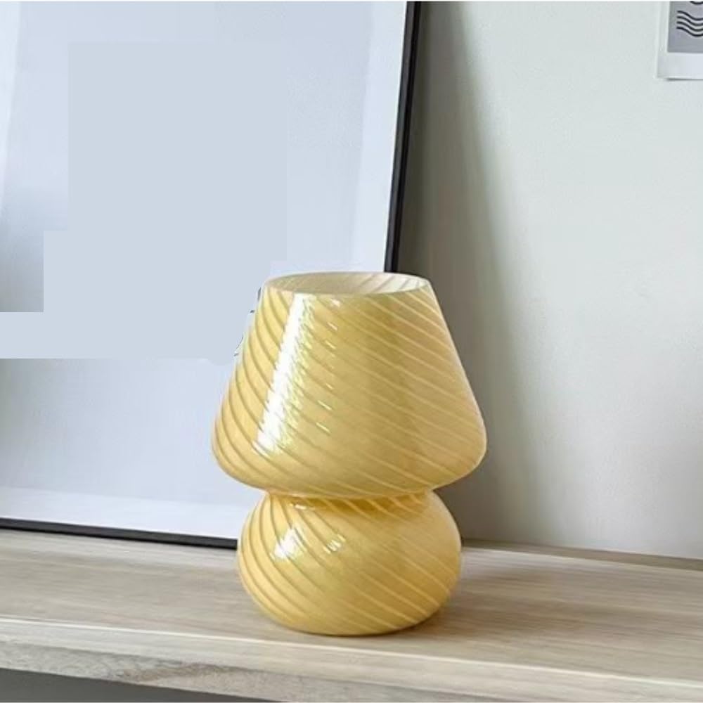 Lampada in vetro a fungo, luce notturna da comodino vintage | Forma a fungo, paralume in vetro, dimmerabile tramite USB, stile vintage, luce notturna(Pink)