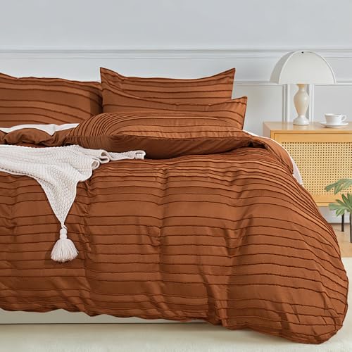 Image of NEXHOME PRO Duvet Cover, Brunt Orange 3 Pieces Boho Tufted Duvet Cover Set, Soft and Lightweight 100% Washed Microfiber Comforter Cover Set(Brunt Orange Cal King, 104 x 98)-No Comforter