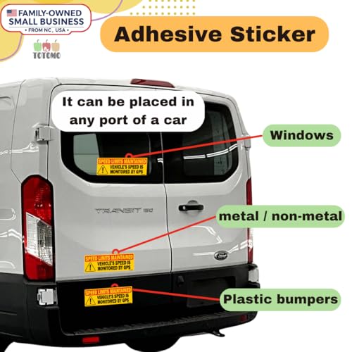 Image of TOTOMO Red Vehicle Speed Monitored by GPS Safety Sticker, Speed Limits Maintained, 10-Pack, 10 inch x 3.5 inch Reflective Warning Decal for Fleet Vehicles, Trucks, Vans & Commercial Vehicles