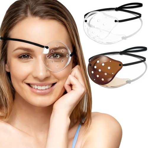 2Pcs Cataract Surgery Eye Shield Plastic Medical Eye Patch & Dark Clear Cover for Sleeping for Post Surgery Comfortable Eye Protection with Adjustable Strap (Left Eye)
