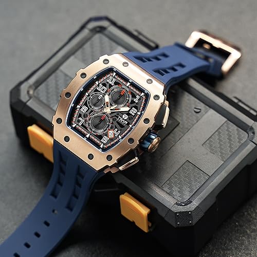 Image of Tsar Bomba Mens Watches Quartz Wristwatch for Men Waterproof 50M Analog Luxury Tonneau Chronograph Calendar Date Men's Dress Business Work Watch Gift for Men