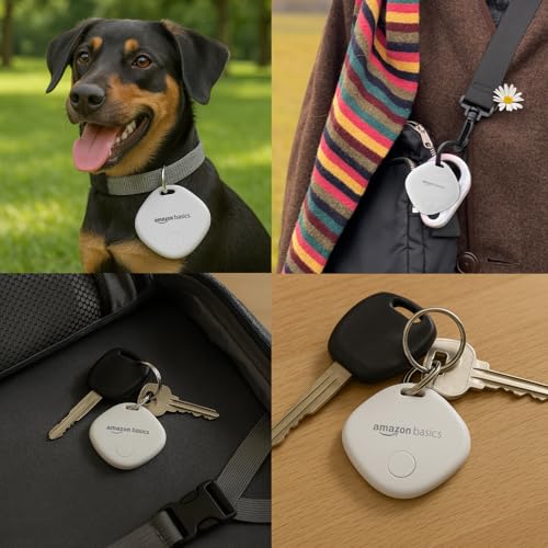 Image of Amazon Basics Aero Tag for iOS | Apple Find My Network Tracker | Bluetooth 5.3 | No SIM Needed | Anti-Lost & Loud 80dB Alert | Item Finder- Keys, Wallets, Bags |Lightweight & 1-Year Battery(White)