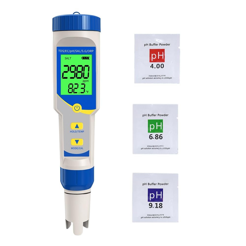 Jnchdghwa High Accuracy 7 in 1 Water Quality Tester PH Meter TDS EC ORP Ppm Tester for Pool Saltwater Aquarium Hydroponics