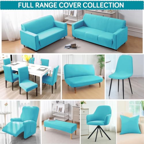 Image of HOKIPO 'SereneSolids' 140 GSM Stretchable Swivel Chair Cover High Armrest Slipcover, Sky Blue (NEW-AR-6247-SBL)