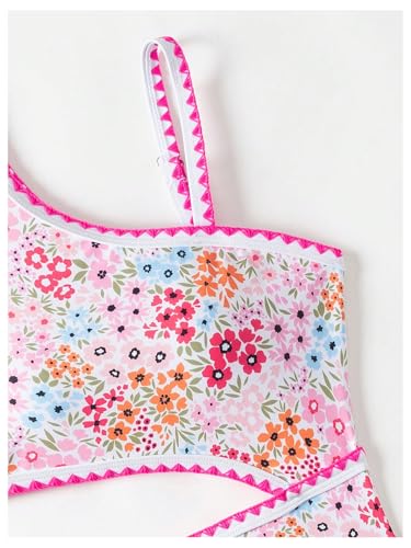 SOLY HUX Girl's One Piece Swimsuit Floral Print Cut Out Asymmetrical Neck Bathing Suit3