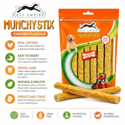 Image of PETS EMPIRE Munchy Stix Dog Treats, Chicken | Mutton Flavour Chew Sticks | Healthy Reward Treats for Dogs | High Protein Daily Chews (1Kg, Chicken, Pack of 1)