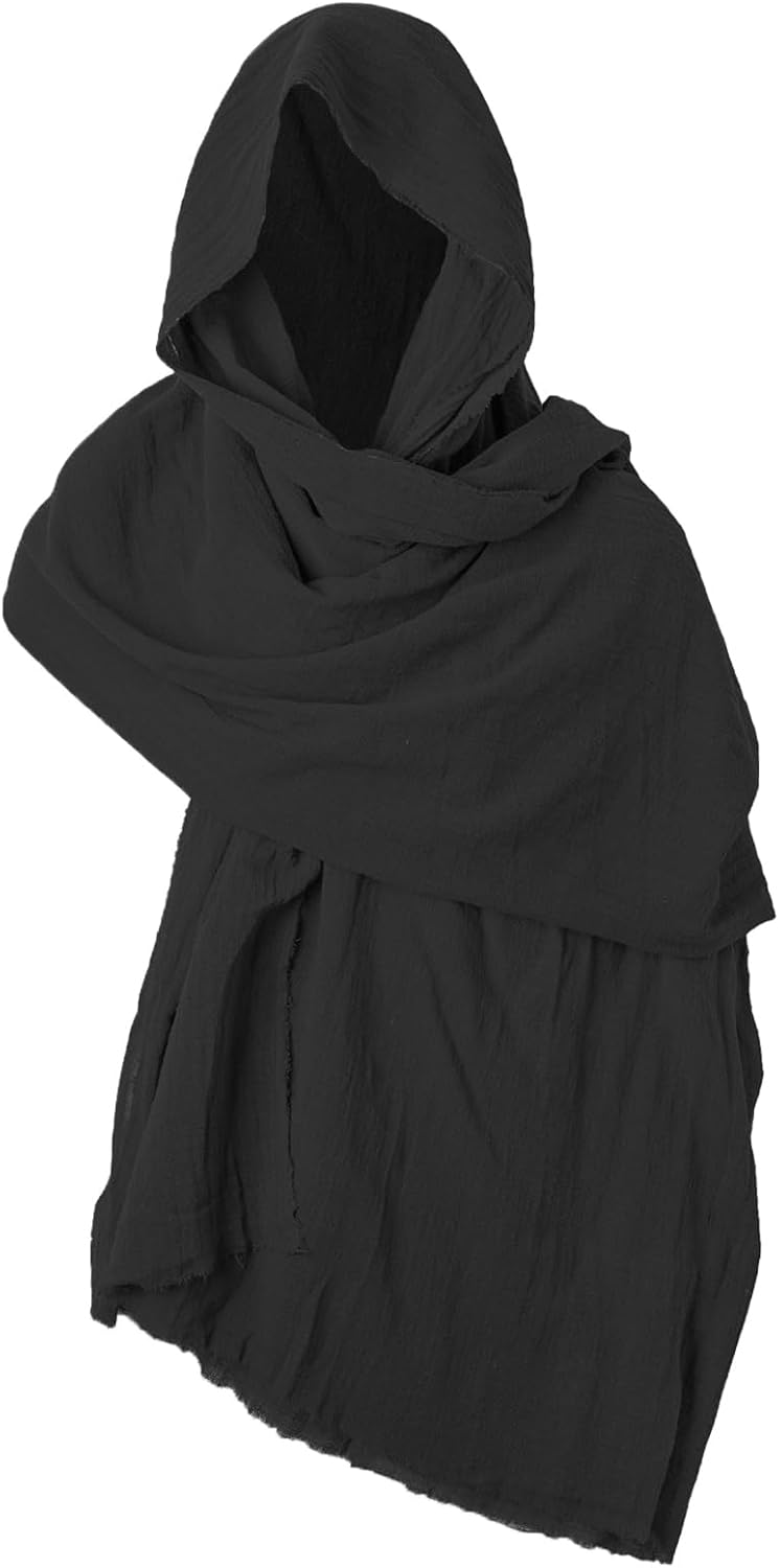 Mens Medieval Hooded Cloak Shawl Renaissance Cowl Scarf Knight Robe Cosplay Cape Halloween Costume - Image 2