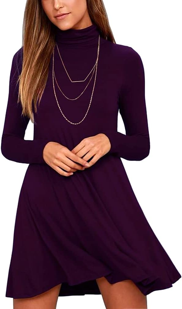 KEEDONE Women’s Long Sleeve Turtleneck Casual Loose T-Shirt Dresses