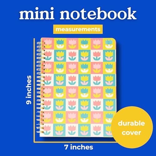 Image of ban.do Small Floral Spiral Notebook, Tulips | 8.5 inch x 6.75 inch Mini Rough Draft Journal with 160 College Ruled Perforated Pages, Pocket, Rounded Corners, and Colorful Cover