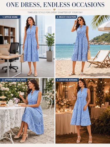 Image of BROVAVE Womens 2026 Summer Sleeveless Shirt Dress Collar Striped V Neck Casual Midi Dresses