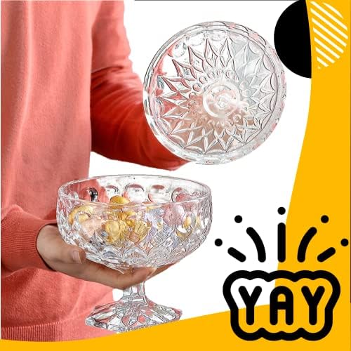 SG Traders European-Style Glass Candy Jars Decorative Jars Sweet Bowl Glass Sweet Jars with Lids Sweet Dish Dome Candy Bowl Sweet Jar Glass Crystal Bowl Glass Sweets Container