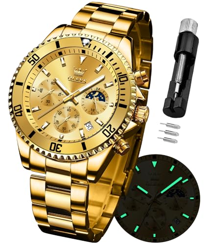 Image of OLEVS Watch for Men Stainless Steel Analog Quartz Chronograph Moon Phase Watch Waterproof Date Luminous Wrist Male Watches,Gift for Men