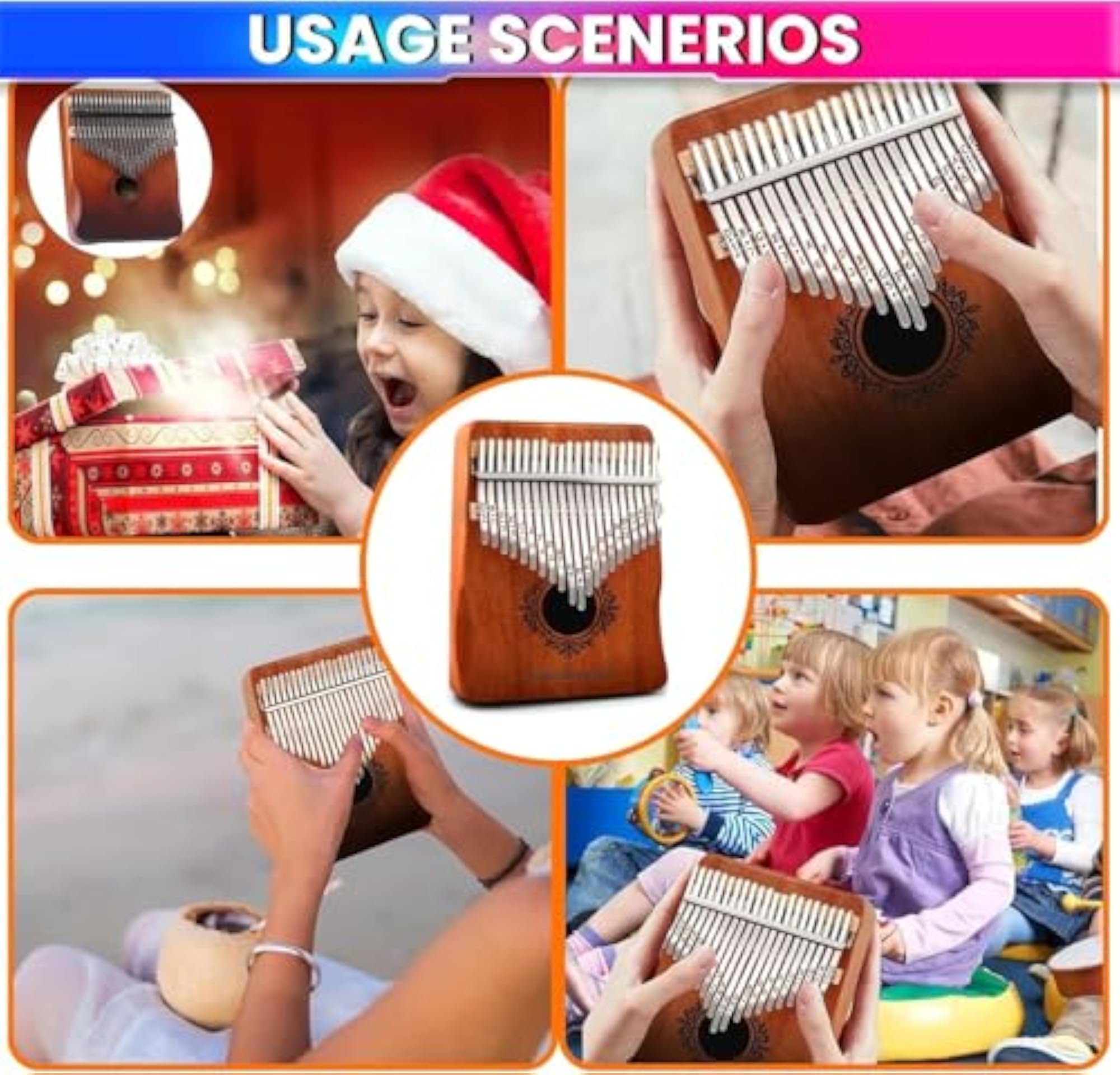 21 Keys Thumb Piano, Natural Mahogany Sanza