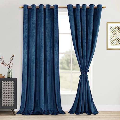 DWCN Blackout Velvet Curtains for Living Room 60x96 Inch 2 Panels Navy Blue