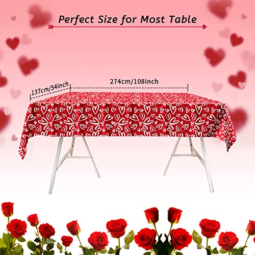 Image of 3 Pcs Valentines Tablecloth-Heart Love Valentine's Table Cover, Disposable Plastic Rectangle Heart Table Cloth for Valentine's Day, Wedding, Engagement Anniversary, Birthday Party, 54x108 inch