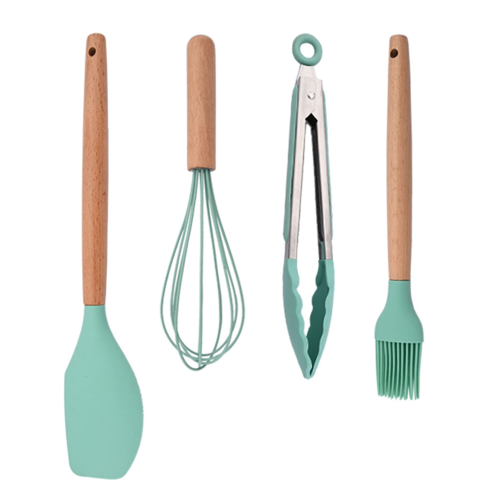 GTHTUHFD Cooking Spatulas And Spoons,Spoon Setcooking Utensils Set Silicone Kitchenware Scraper Oil Brush Egg Whisk Spatula Cooking Utensil Multipurpose Cookware,4pcs Geen