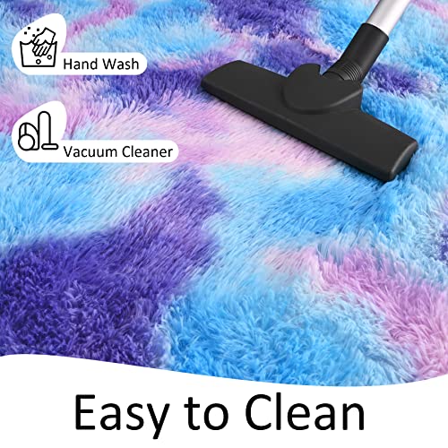 Chicrug Cute Runner Rug For Girls Bedroom, 2X6 Feet Fluffy Kids Rug For Room Decor, Shag Soft Dorm Playroom Carpet Rug, Bedside Rug For Baby Nursery Room, Blue And Purple #TOP6