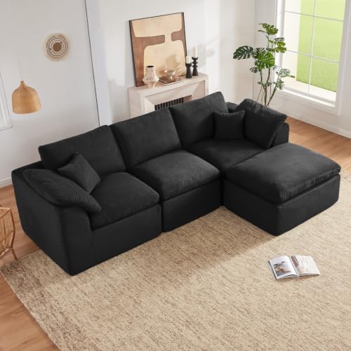 Image of 114 inch Cloud Sectional Couch, Boneless Couches for Living Room, Black