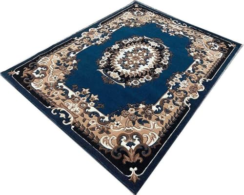 Image of Soft Premium Blue Carpet 6x8 ft - Washable, Anti-Skid, Fade-Resistant Acrylic Rug for Living Room, Hall, Bedroom, Modern Decor