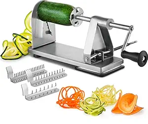 Mitbak Stainless Steel Vegetable Spiralizer Slicer | Industrial-Grade 3-Blade Zoodle Maker | Restaurant-Quality Spiral Slicer Great For Low Carb, Paleo, Vegan, Keto, Spaghetti | Premium Kitchen Tools