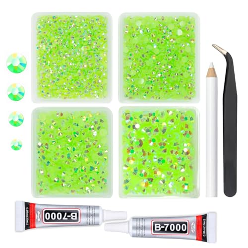 qiipii Peridot AB Resin Rhinestones w B7000 Jewelry Glue for Bedazzling Crafting 3mm 4mm 5mm 6mm Fresh Green Flatback Jelly Stones Bulk SS10- SS30 Diamonds Gems for Nails Face Makeup Tumblers Crafts