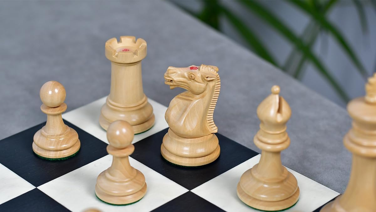 Reproduced 1880s–90s Lasker Staunton Pattern Antique Chess Pieces – 3.75" King, Handcrafted in Ebony & Boxwood with King Side Stamping – Vintage Tournament Wooden Chess Set