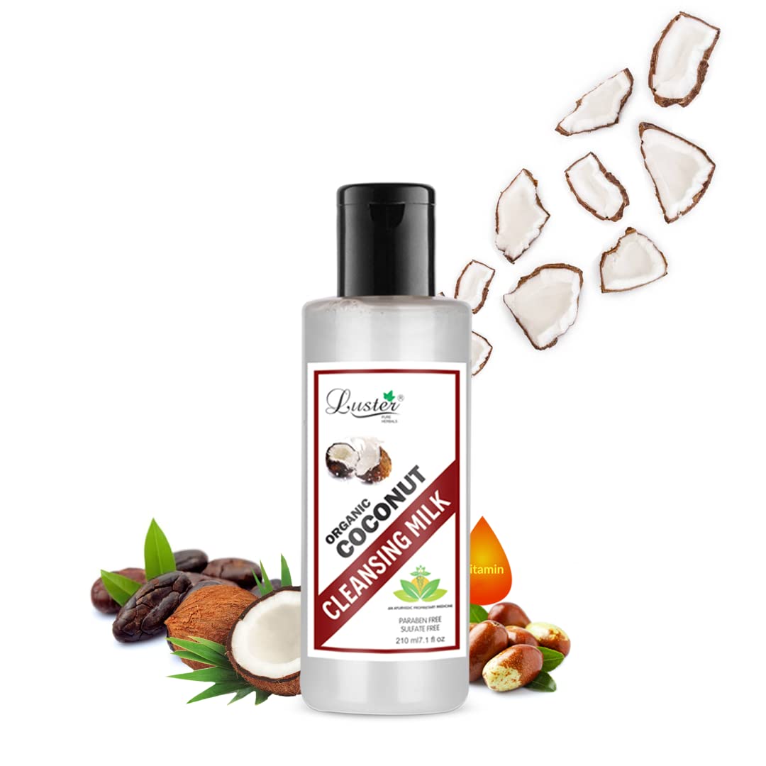 Luster Organic Whitening Coconut Cleansing Milk | Enriched With Coconut Water | Deep Clean & Refreshing | Natural Facial Cleansing Milk For Women (Paraben & Sulfate Free)-210 ml