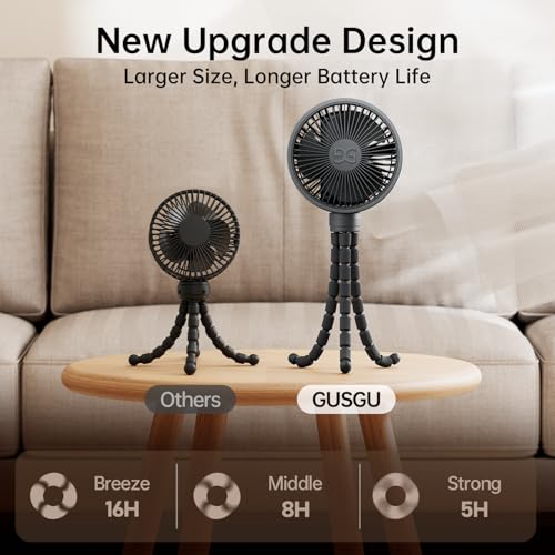 Mini Portable Handheld Fan USB Rechargeable Battery Operated, Stroller Fan with Flexible Tripod Clip on for Baby (Jet Black) - Image 5