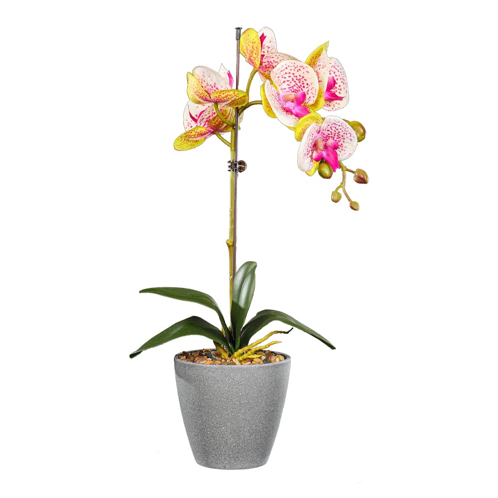 YATAI Artificial Orchid Plant, Realistic Phalaenopsis Orchid with Decorative Pebbles Pot, Lush Green Leaves Pink & White Blooms Fake Plants, Maintenance-Free Indoor Faux Plants for Home Event Decor