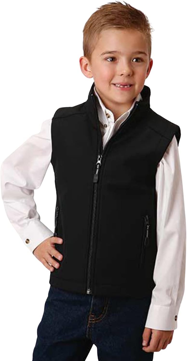 BOYS BLACK SOFTSHELL WITH BLACK FLEECE LINING ZIP FRONT VEST