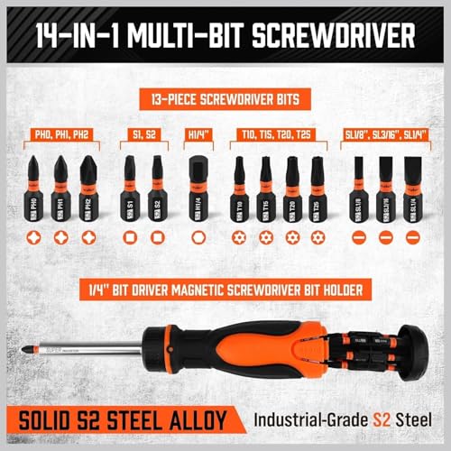 Image of 14-in-1 Screw driver Kit,Compact,Durable,and Travel-Friendly Tool Kit with a Magnetic Bit Holder,Perfect for Household&Auto Repair