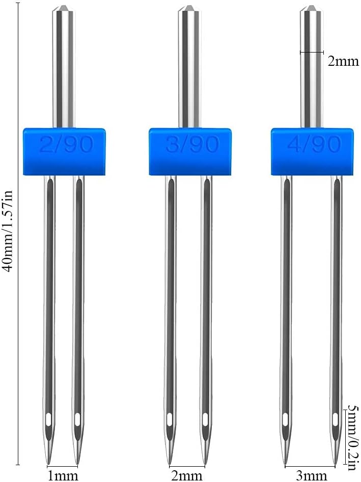 FOGAWA 12Pcs Sewing Machine Needles Double Needle Twin Needles for Sewing Machine Household Multifunctional Sewing Accessories (3 Sizes Mixed 2.0/90, 3.0/90, 4.0/90)