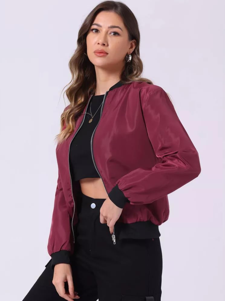 Image of TAGAS Women's Solid Bomber Jacket - Lightweight Zip-Up Stylish Casual Wear - Full Sleeve Windcheater for Girls & Women