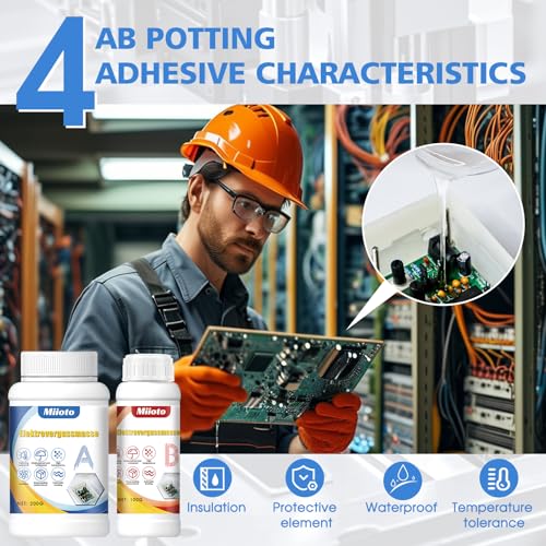 Miioto Vergussmasse Elektronik, Elektrovergussmasse Transparentes 300g A+B, Elektronik Dichtmasse Wasserdicht für Abzweigdosen, Platinen, Leiterplatten und Steuerplatinen für Haushaltsgeräte