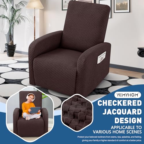 Image of YEMYHOM 3 Pieces Stretch Recliner Slipcover Jacquard Small Recliner Chair Cover with Side Pocket Anti-Slip Fitted Furniture Protector with Elastic Bottom (X-Small Recliner, Dark Coffee)