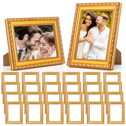 Image of 24 Pcs 5 x 7 Inch Gold Picture Frames Bulk Vintage Antique Ornate Retro Baroque Photo Frames with Backboard for Wall Hanging Tabletop Home Decor Wedding Christmas Display