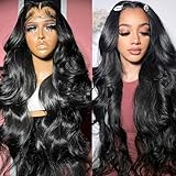 Maycaur Long Black Curly Wig Lace Front Wigs for Fashion Women Glueless Lace Front Synthetic Wigs Middle Part Natural Wave Hair Synthetic Lace Front Wigs With Natural Hairline