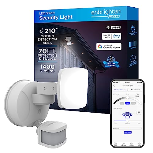 Enbrighten VIBE Smart LED Security Light, Motion Activated, Single Head, ETL Listed, UV Resistant, 1400 Lumens, 4000K, Compatible with Alexa, Google Home, White, 58185