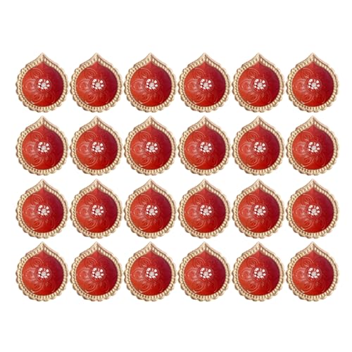 SATVIK 24 Pc Clay Diya Set with Assorted Shubh Labh Stickers | Natural Terracotta Oil Lamps for Diwali Navratri Pooja & Home Dcor