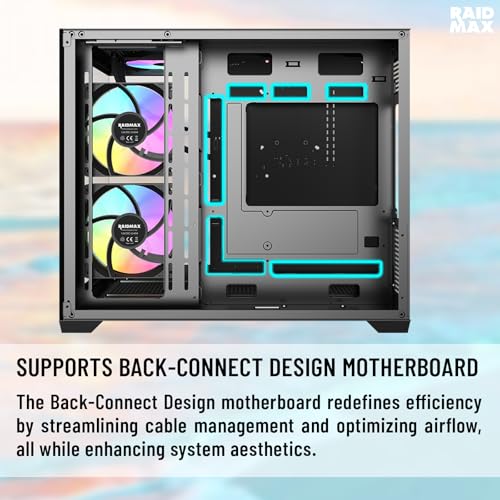 Gabinete RAIDMAX i600 Compacto Micro-ATX para Gaming, Diseño de Doble Cámara, Vidrio Templado Panorámico, 3 Ventiladores ARGB Preinstalados, Soporta Refrigeración Líquida 240/360 mm y Tarjetas Gráficas hasta 400 mm (Negro Combo) miniatura 6