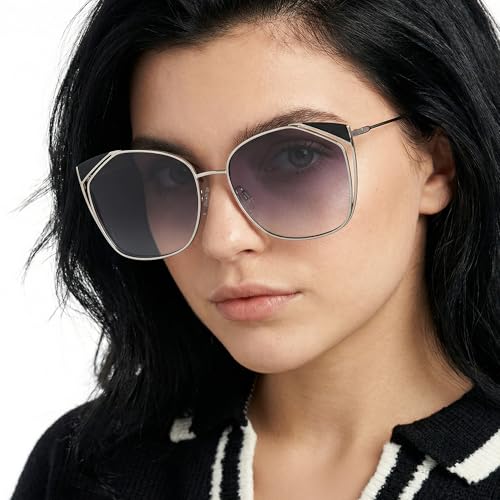 Image of Vincent Chase By Lenskart | Silver Pink Full Rim Cat Eye | Economic Range | Branded and Stylish Sunglasses | 100% UV Protected | Women | Large | VC S15795