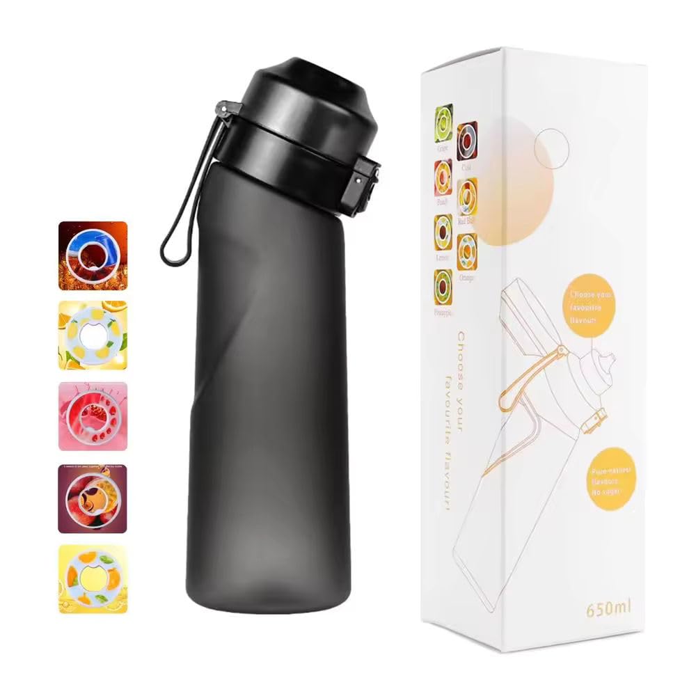 Generic Garlerio Sports Air Water Bottle BPA Free Starter up Set Drinking Bottle, 650ML Fruit Fragrance Water Bottle with 5 Flavour pods Water Cup, for Gym and Outdoor Gift, SWT-PB-0001