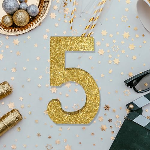 Image of TONIFUL 7.8 Inch Gold Glitter Number 5 Wooden Table Centerpieces Birthday Party Decorations,Shining Golden Digit 5 for Birthday Decorations,New Year,Graduation Decoration,Anniversary,Prop (1 Pack)