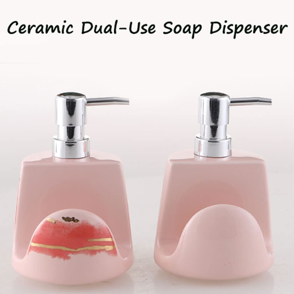 Dispensador de jabón de cerámica, dispensador de loción de Relleno de Doble propósito, Bomba a Prueba de óxido, Bomba de jabón de Esponja, Fregadero de Cocina de 400ml/13,5 oz