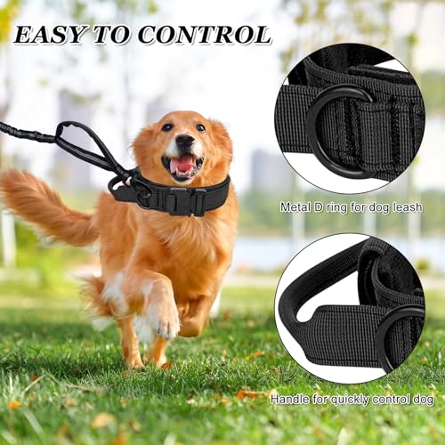 Ledeak Taktisches Hundehalsband, gepolstert, atmungsaktiv, weiches Nylon, mit robuster Metallschnalle, verstellbar, Militär-Hundehalsband mit Griff für mittelgroße und große Hunde (Hundehalsband +