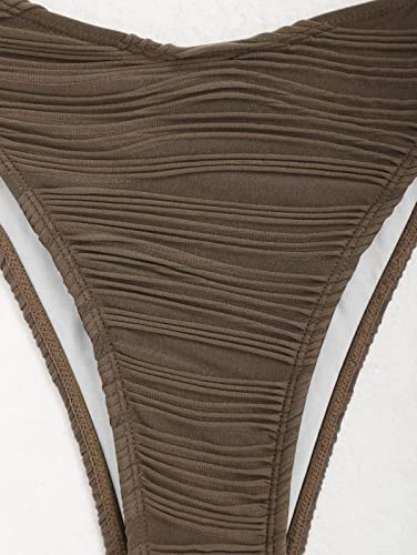 Image of ZAFUL Women Strapless Textured Bandeau Bikini 2 Piece Swimwear Cheeky Solid Lace up Bathing Suits